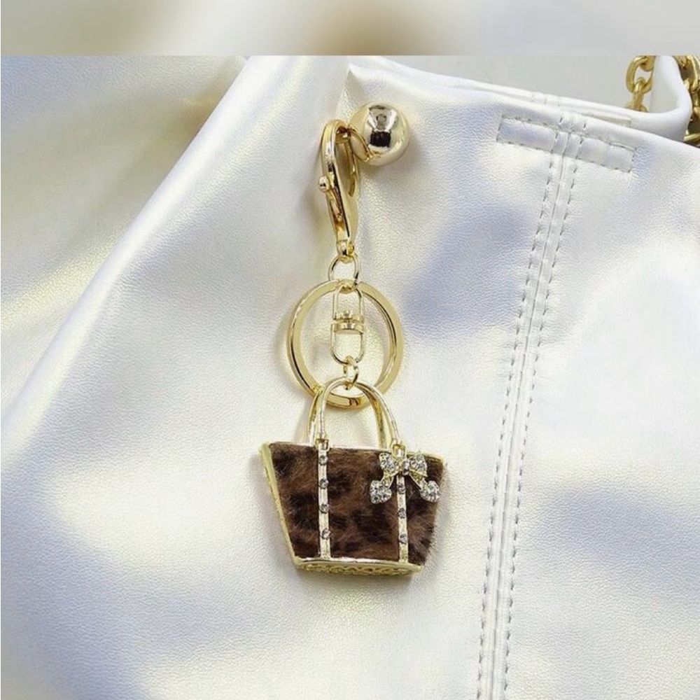 Leopard Faux Skin Gold Accent Women's Bag Charm - Picture 2 of 8